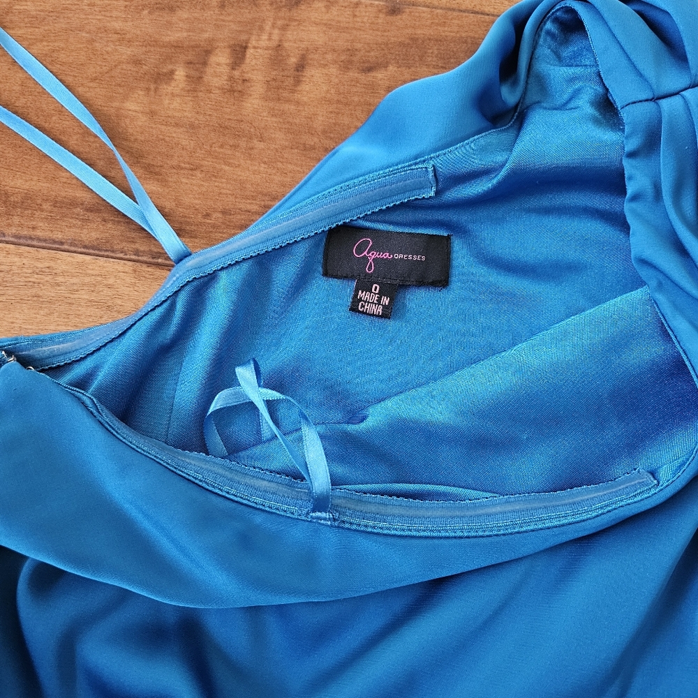 Aqua Blue Satin One Shoulder Dress - Picture 7 of 10